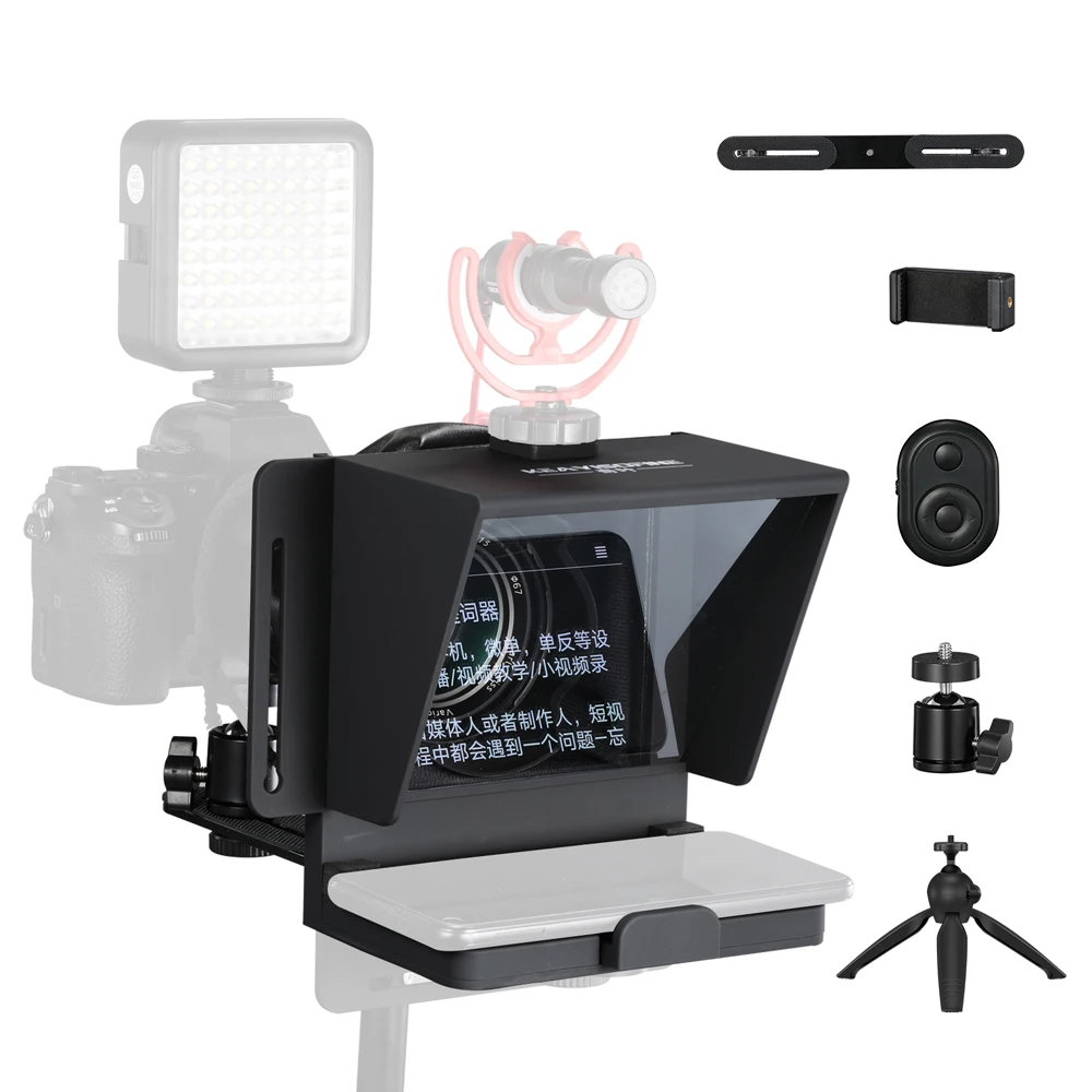 

Phone and DSLR Recording Mini Teleprompter Portable Inscriber Mobile Teleprompter Artifact Video With Remote Control Tripod
