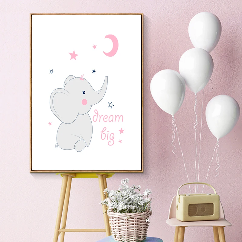 Настенные художественные плакаты принты розовый слон мечты картины для детской
