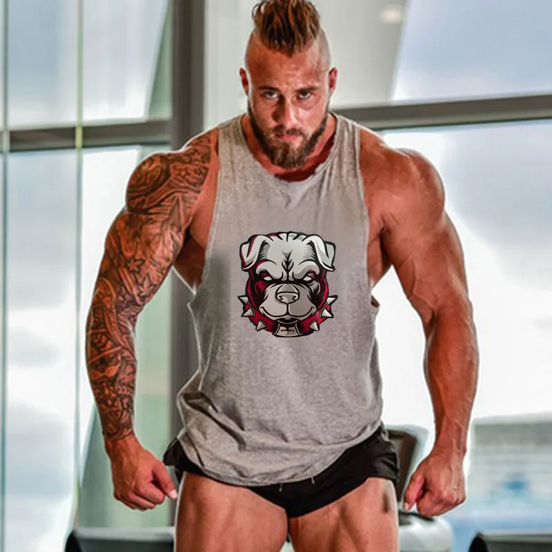 Новинка, модные хлопчатобумажные рубашки без рукавов, майка, мужская рубашка для фитнеса, Мужская майка, майка для бодибилдинга, тренировок, тренажерного зала, мужская майка для фитнеса - Цвет: DOG gray