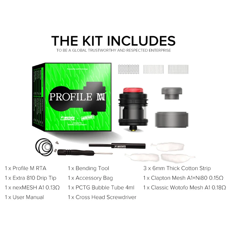 Атомайзер Wotofo Profile M RTA 24 5 мм с шт. проводов NexMESH Clapton S 10 6 хлопковый резервуар для
