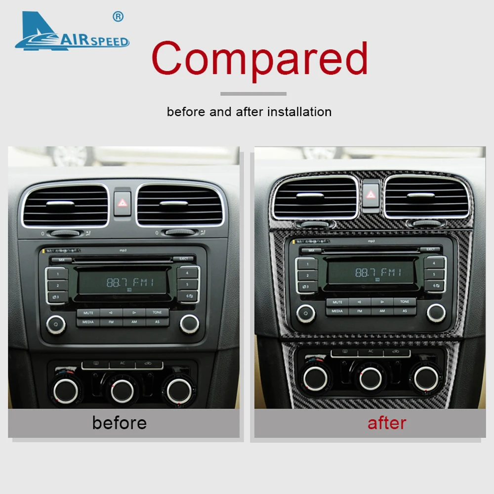 AIRSPEED for Volkswagen VW Golf 6 GTI R 2008-2013 Accessories Carbon Fiber Sticker Car Central Control Panel Frame Interior Trim |