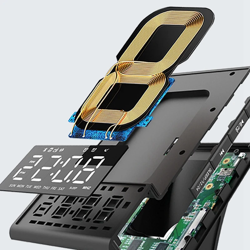 

Alarm Clock with Wireless Charging Dock Stand Bluetooth Speaker Night Light USB Fast Charger US Plug