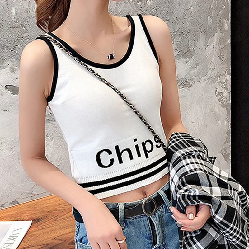

Sexy Solid Women Short Top Slim Sling Letter Printed Female Top V-neck Sleeveless Summer Nightclub Outwear Tank Top Camis 2021