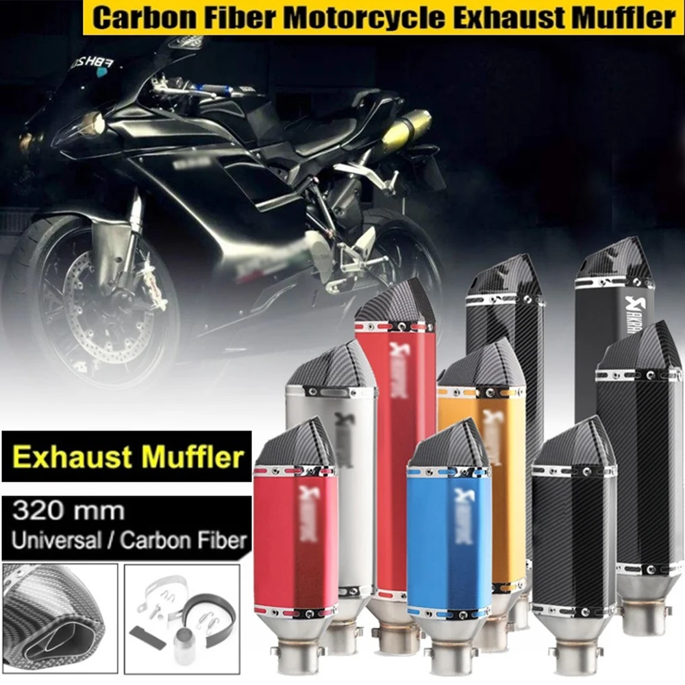 

Universal Carbon Fiber Motorcycle AK Exhaust Pipe With Muffler Moto Bike Pot Escape For Yamaha Honda Kawasaki Ducati Slip-on