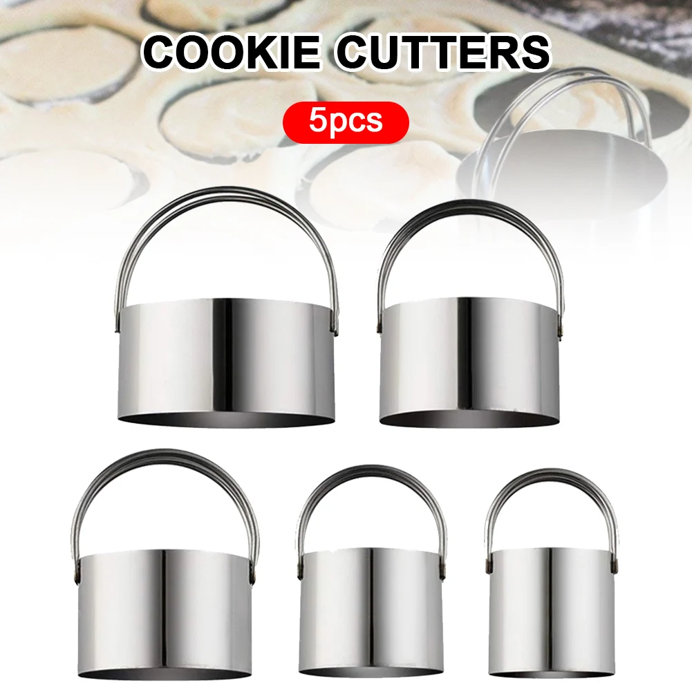 

5Pc Round Stainless Steel Biscuit Cutter Mould Mold Mini Cookie Cutter Biscuits Gifts Baking Pastry Cutters Slicers Cake Decor