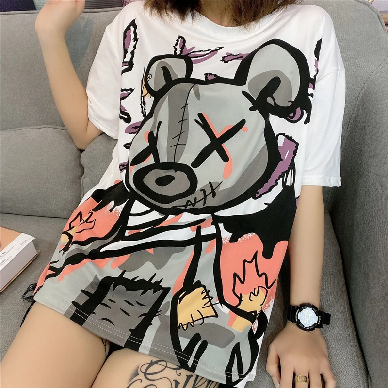 

Pink Anime Printed Women's T Shirt Tops 2021 Tie Dye Funny T- shirts O-Neck Casual Short Sleeve Tees Plus Size Women Clothing