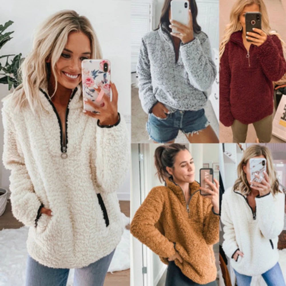 

Autumn Winter Women Lapel Teddy Jacket 2020 New Fashion Zipper Solid Faux Fur Coat Female Casual Plush Thick Warm Outerwear