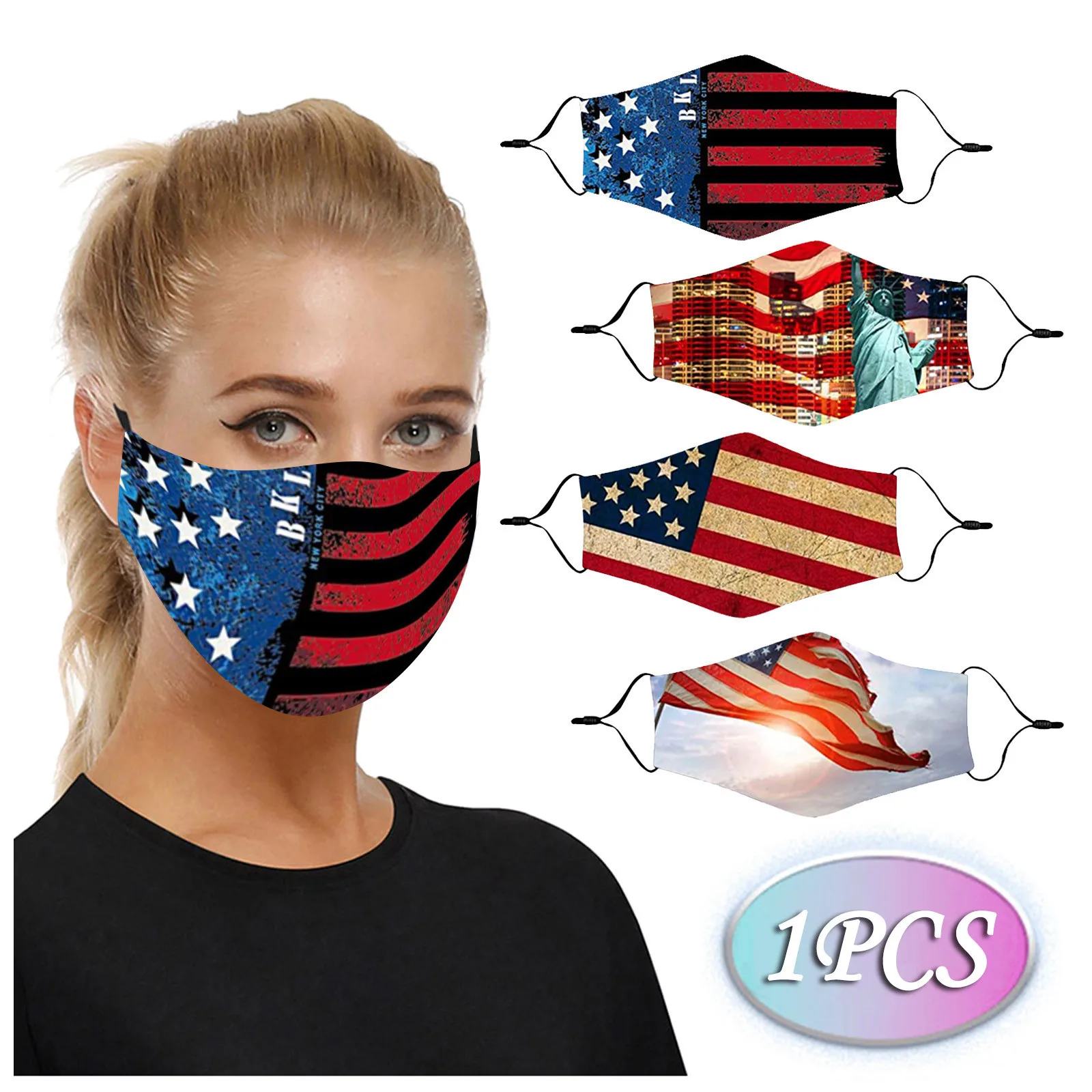 Многоразовые маски для лица женские Тканевые моющиеся с принтом флага защитные
