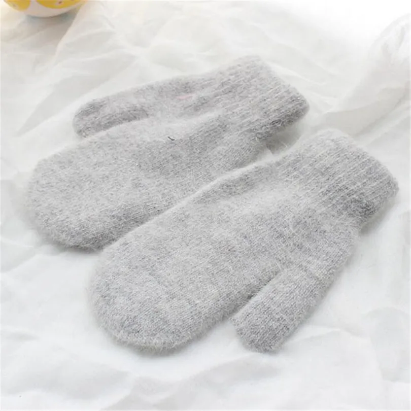 

YGYEEG Women Winter Thick Knitted Cashmere Double Layer Plush Wool Knit Warm Mittens Female Full Fingers Gloves Mittens Warm