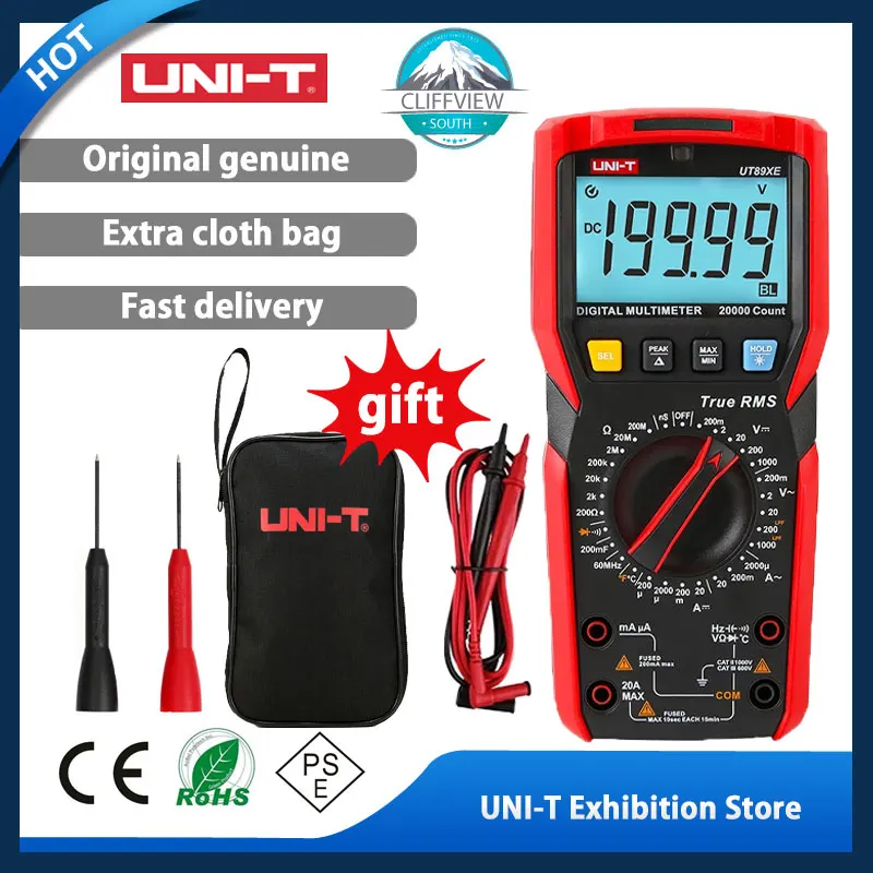 

UNI-T UT89XE Digital Multimeter Professional Tester True RMS Manual Range DC AC Voltmeter Ammeter Capacitor Temperature Meter