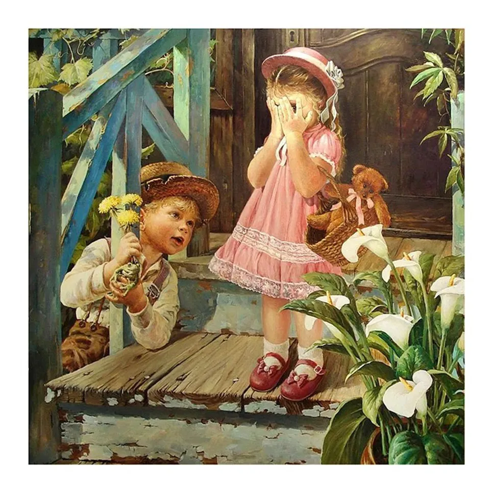 

Home 5D DIY Diamond Painting Kit Full of Diamond Inlay Embroidery Cross-stitched Portrait "Kids Playing" Mural Home Decor Gift