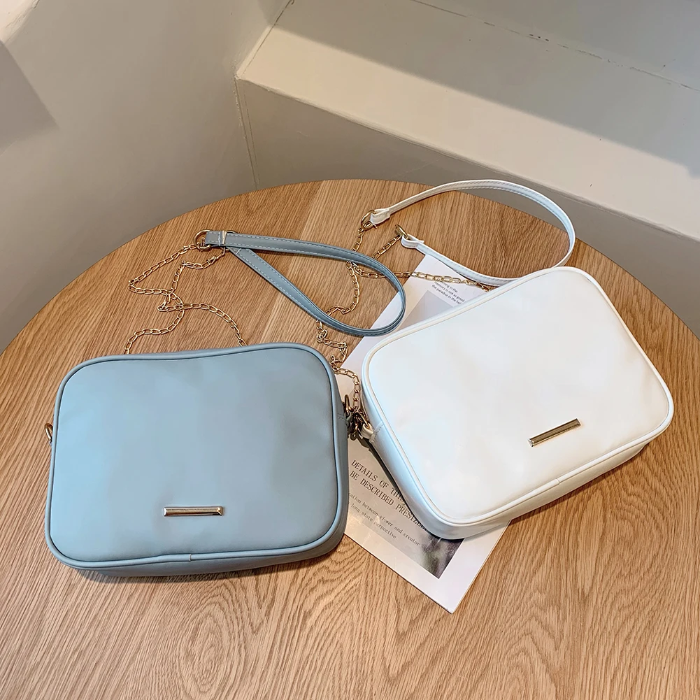 

Fashion Women PU Leather Crossbody Bags Solid Color Chain Shoulder Shopping Bag for Ladies Small Zipper Handbags