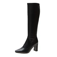 2022 white black white ladies knee high boots pu leather pointed toe ladies short plush ladies winter boots