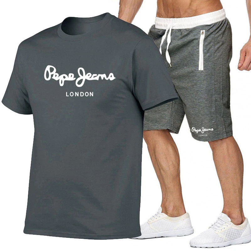 

Casual de hombre chndal ropa de verano conjunto para hombre Fitness traje deportivo trajes de manga corta T camisa pantalones c