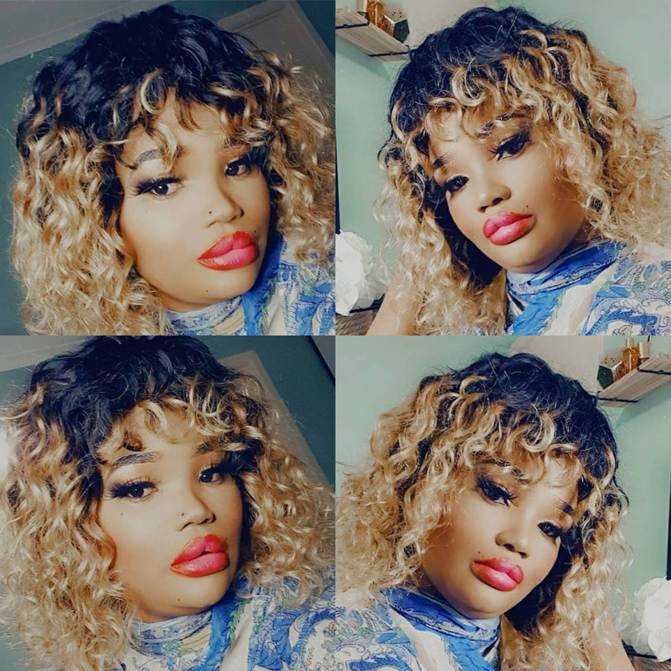 BAISI Hair Curly Human Bundles 6 Pcs/Lot Brazilian Weave 8 10 12 Inch Extensions 1B/27 Bundle | Шиньоны и парики
