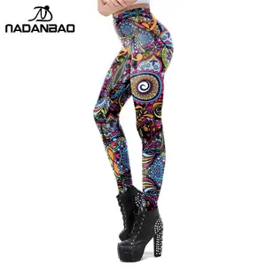 Новинка, Классические леггинсы NADANBAO с круглыми цветами Омбре для женщин, штаны с принтом мандалы, леггинсы для фитнеса и тренировок, эластичные леггинсы