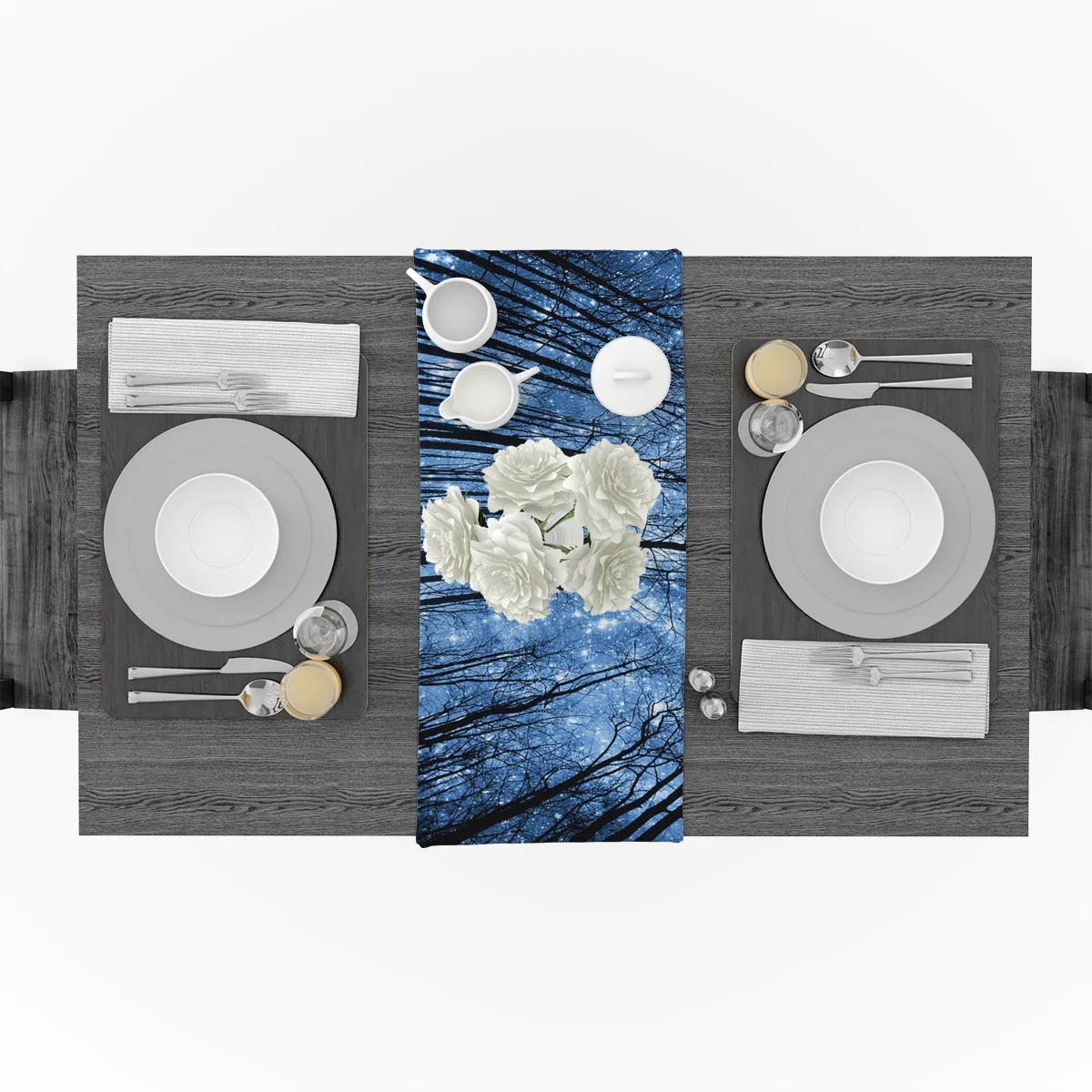 Лесное небо звезды черная луна белые настольные дорожки современный обеденный