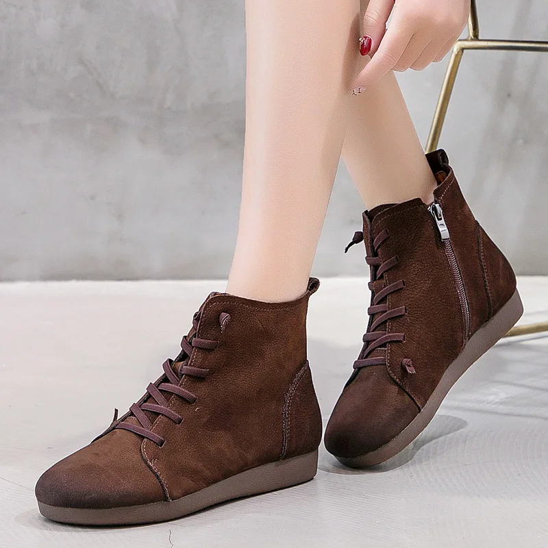 Женские винтажные ботильоны ручной работы GKTINOO модные осенне зимние из