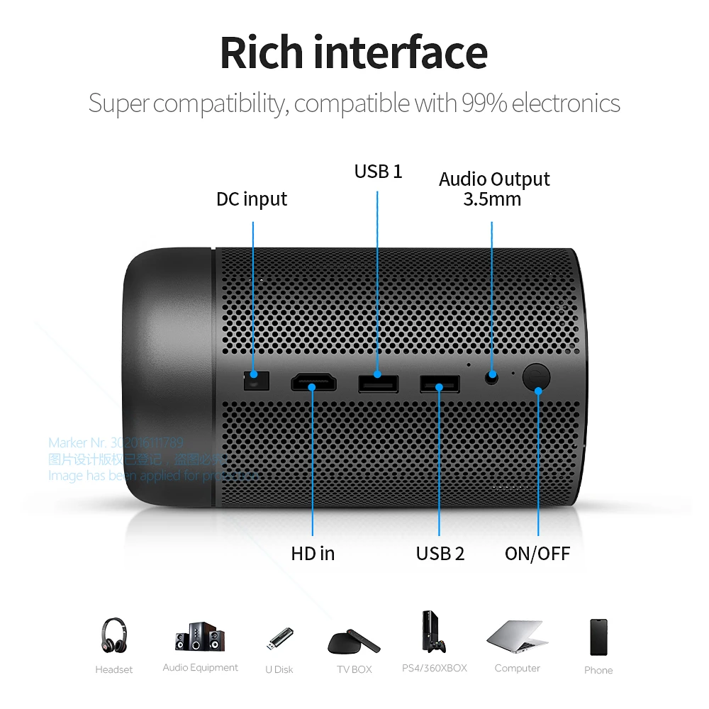 Full HD проектор AUN D9 Android(2 ГБ + 16 Гб) Wi-Fi аккумулятор лазерный 3D/4K DLP мини-проектор