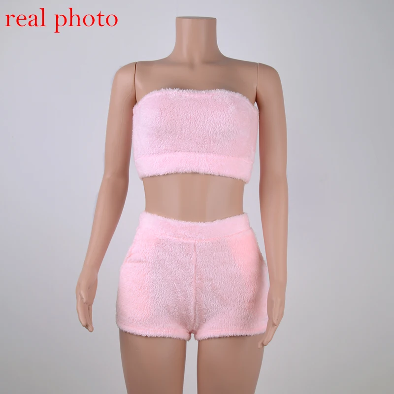 pink Набор женских шорт из двух частей с криптографическим рисунком, сексуальные укороченные топы без бретелек с открытой спиной, однотонные шорты с высокой талией и карманами - Цвет: pink