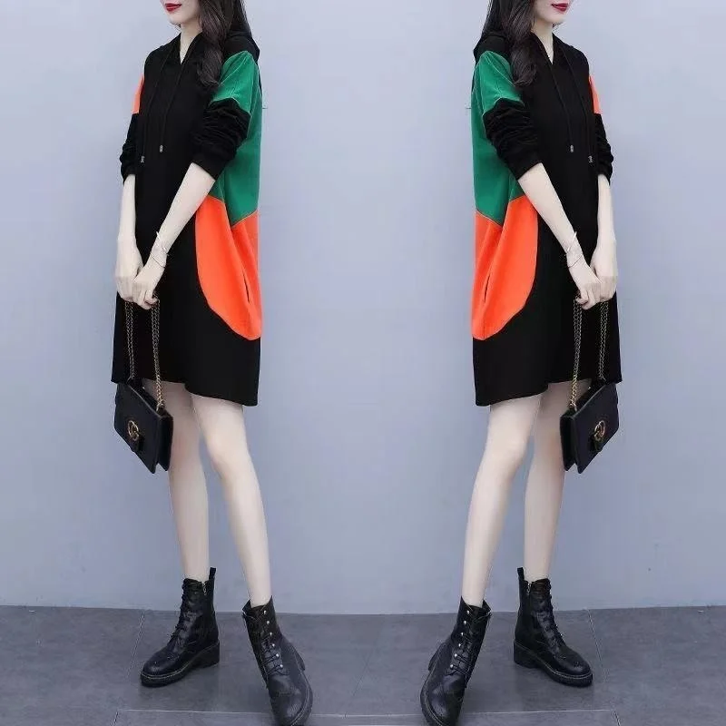

Autumn New Fashion Loose Korean Style Hooded Dress