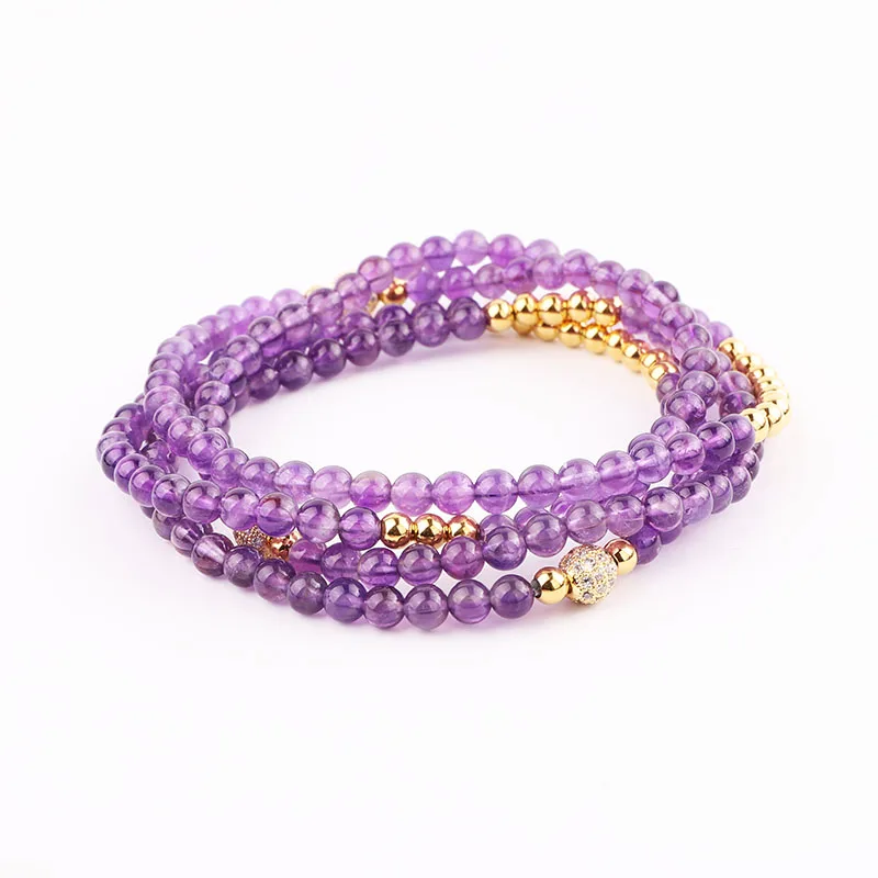 

Four Strands 4mm Natural Stone CZ Pave Ball Beads Elastic Wrap Bracelet Women Jewelry Gift
