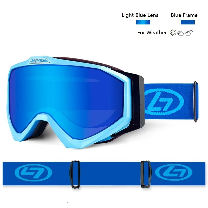 Light Blue Frame Лыжные очки для сноуборда очки маска двухслойная Анти-Туман UV400 Мужские и женские снегод Сноубординг зимние очки Gogle - Цвет: Light Blue Frame