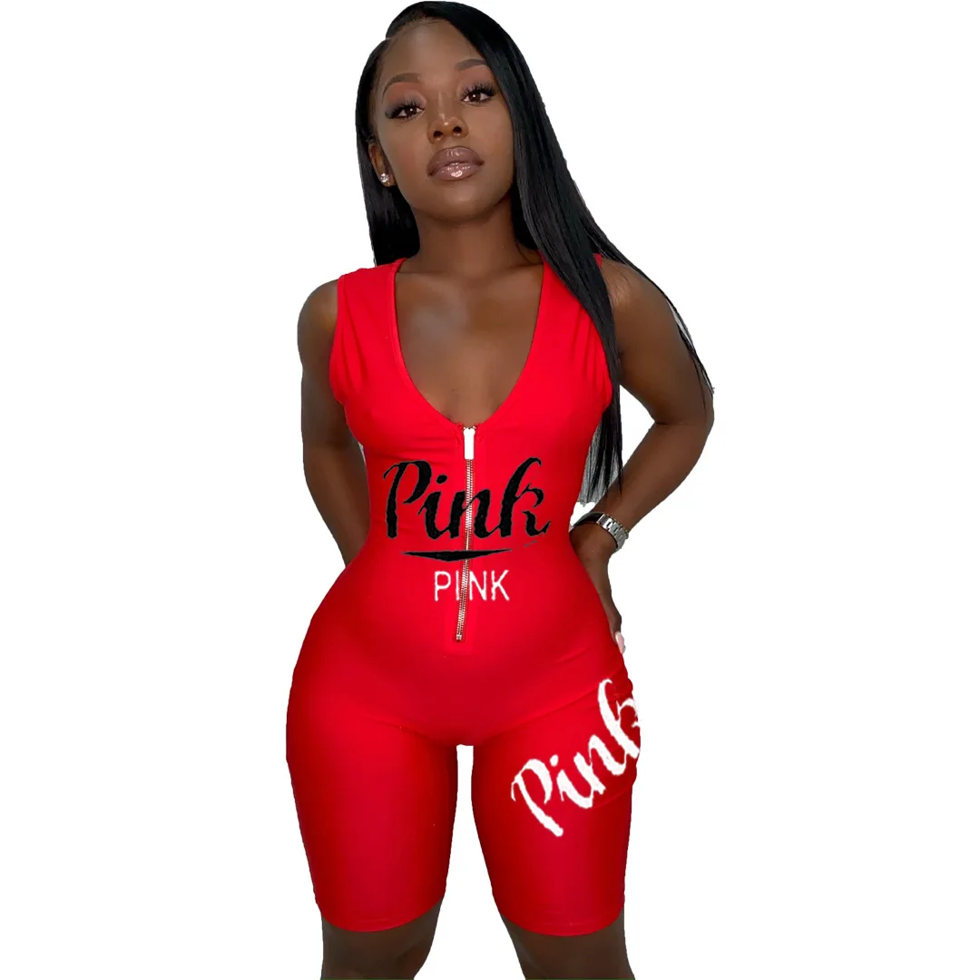 

29D9220 Summer Women Sexy Skinny Letter Print Jumpsuit Playsuit Rompers Plus Size