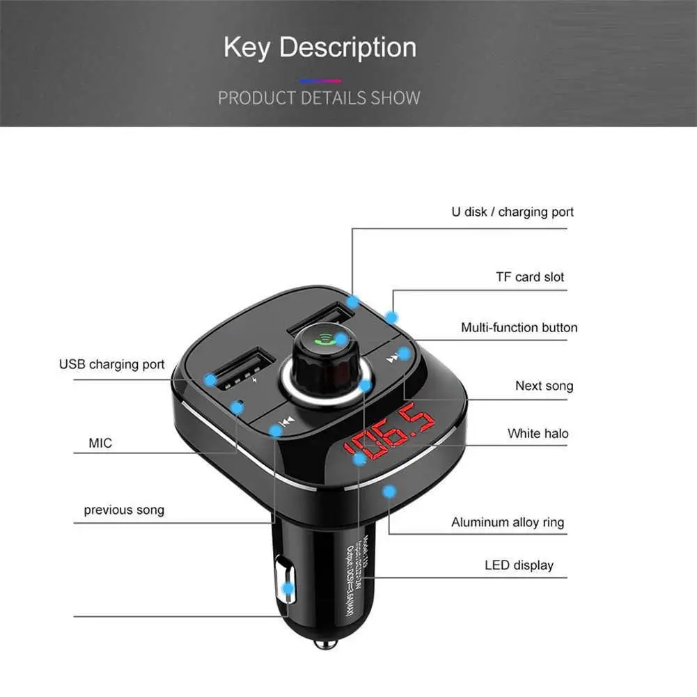 Dual USB Car Charger Bluetooth Transmitter Wireless Handsfree Audio Receiver Auto 2.1A Fast Accessories #L4 | Мобильные телефоны и