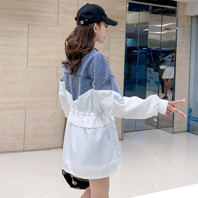 Женская джинсовая ветровка на завязках повседневное Свободное пальто