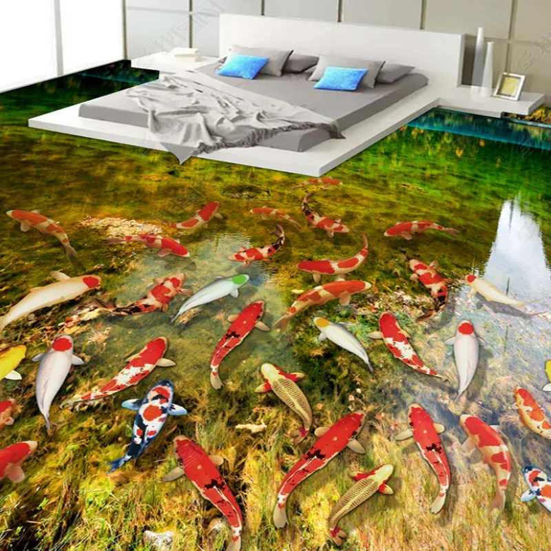 

3d Floor Sticker Hd Lake Water Carp Toilet Bathroom Bedroom Peel And Sticker Floor Tile Mural