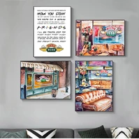 central perk watercolor canvas picture friends tv show wall art poster couch restaurant print painting living room home decor