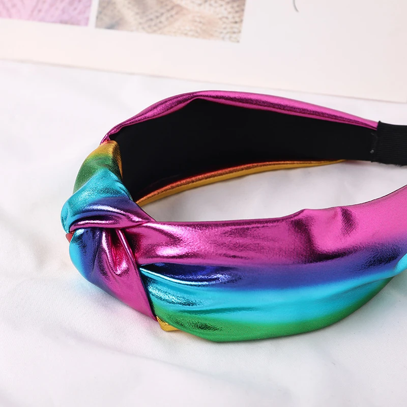 

2020 PU leather Headbands Gold Silver Knotted Hairbands Glitter Headband Solid Color Leather Hair Hoop Women Hair accessories