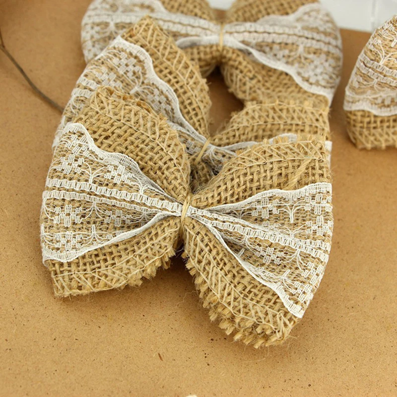 10pcs Vintage Burlap Bows Shoes Hats Clothing Accessories DIY Handmade Lace Ribbon Wedding Decoration Marriage Jute Bow Knot | Дом и сад