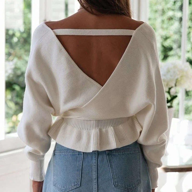 Women pullover With Tie Belt Wide Sleeve Open Front Cozy Knit Ladies Knitwear Autumn Winter Sweater | Женская одежда