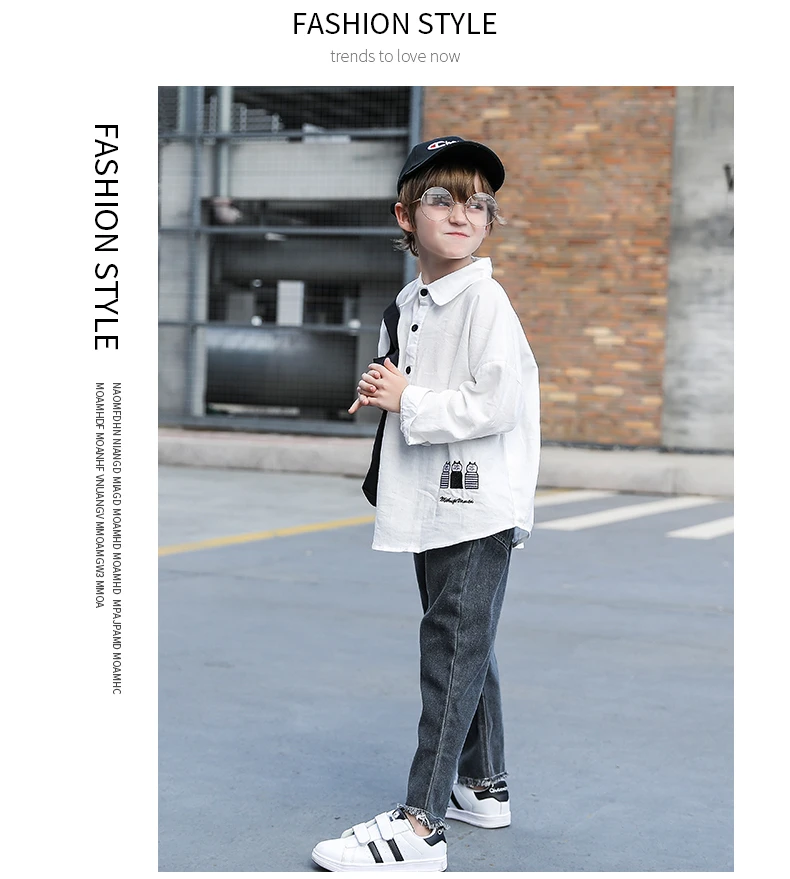 Autumn New 2019 Boy Clothes Set Long-sleeved Shirt Jeans 2 Piece Suit Coat Cartoon Letter Children's Wear For 3-12 Year Old Boys |