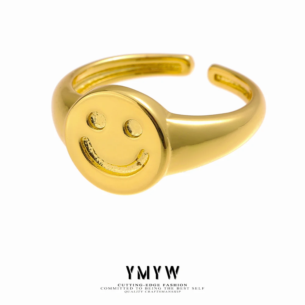 

YMYW New Smiley Opening Ring Gold Color Copper 14 K Plated Fashion Ring Women Fashion Jewelry Accessories кольцо женское 2021