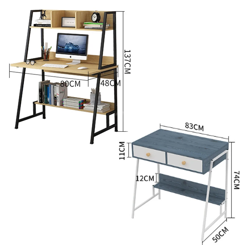 

Simple Modern Woden Computer Desk Combination Steel Frame Tables Home Bedroom Desks with Bookshelf & Drawer Office Writing Desk