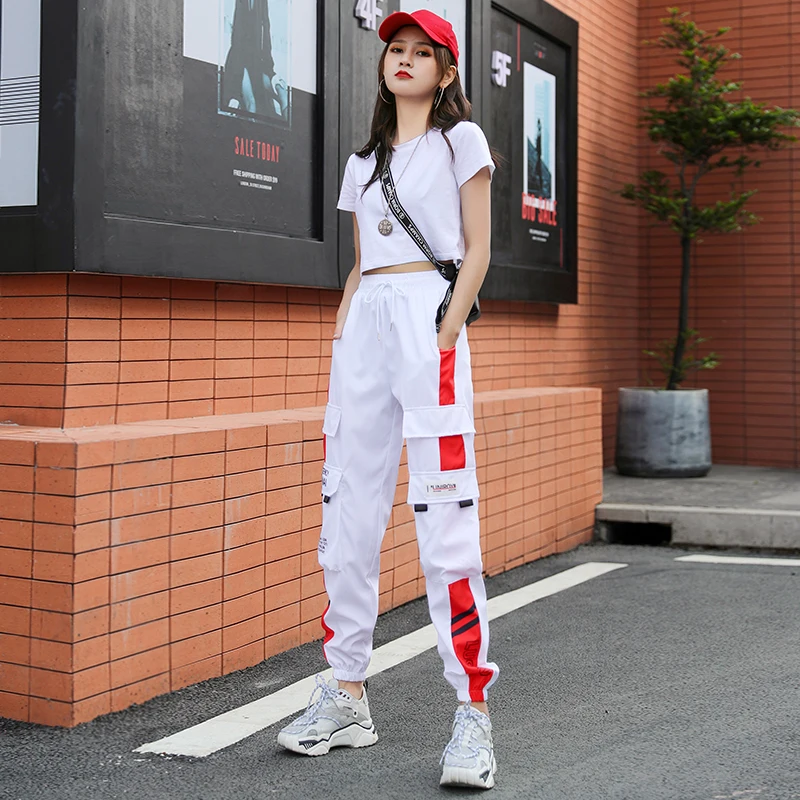 

YBYR Women's High Waist Cargo Pants 2021 Fashion Sports Loose Pants Harajuku Patchwork BF Pants Elastics Trousers Streetwear