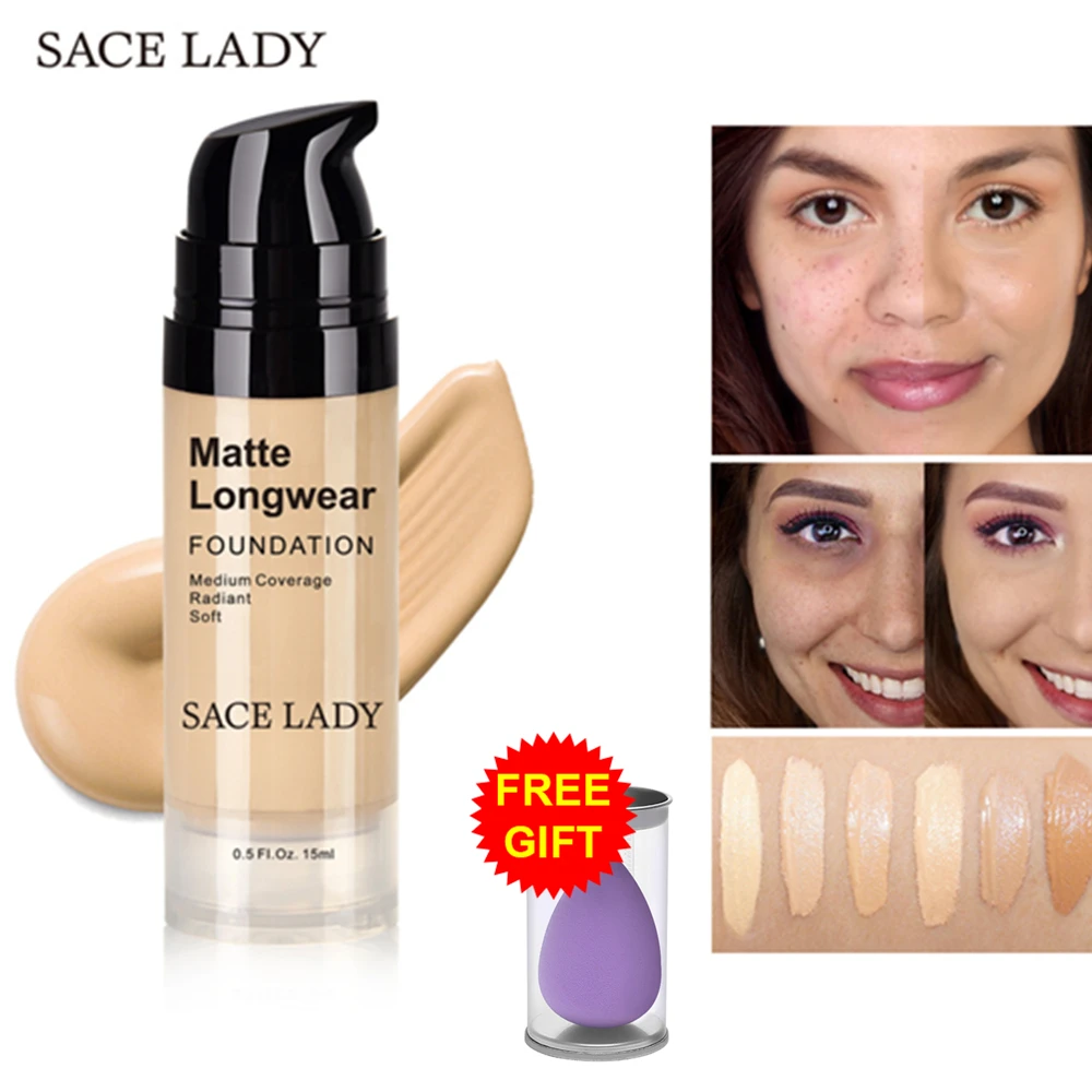SACE LADY 15 мл матовый тональный крем+ 1 шт. Косметическая пуховка профессиональный полный охват основа для лица макияж водонепроницаемый TSLM1