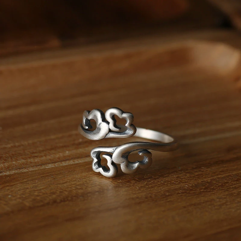 

Новинка кольцо из стерлингового серебра S925 в ретро стиле открытое регулируемое кольцо с благоприятным облаком в китайском стиле для мужчин и женщин