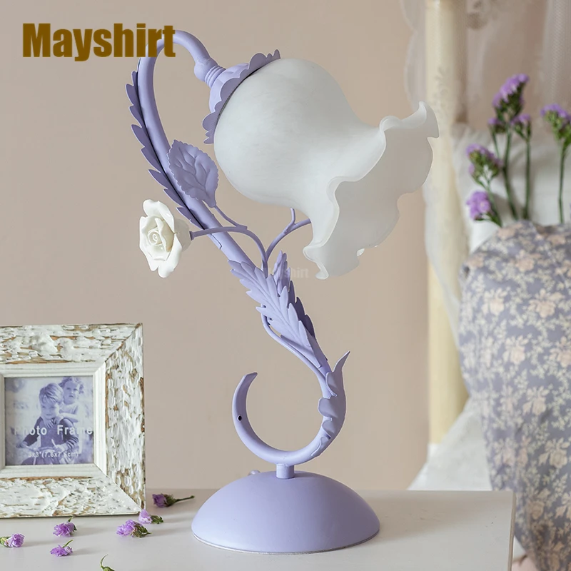 Корейский керамический розовый цветок настольные лампы современный фиолетовый