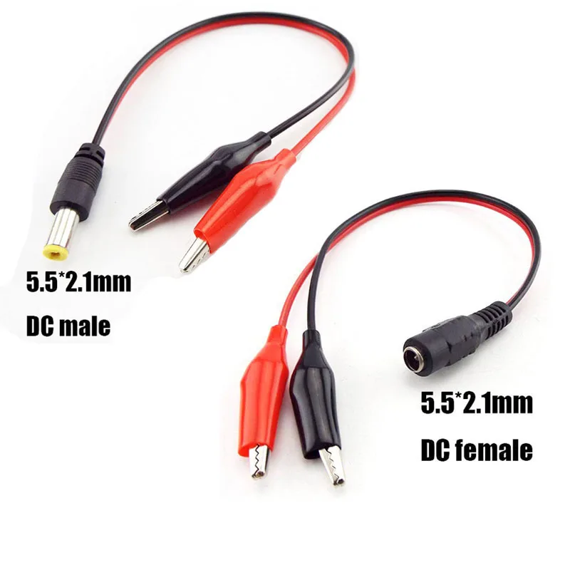 

DC Male Female Jack Connector Alligator Clips Crocodile Wire 12V Power Cable To 2 Alligator Clip Connected Voltage 5.5*2.1mm U27