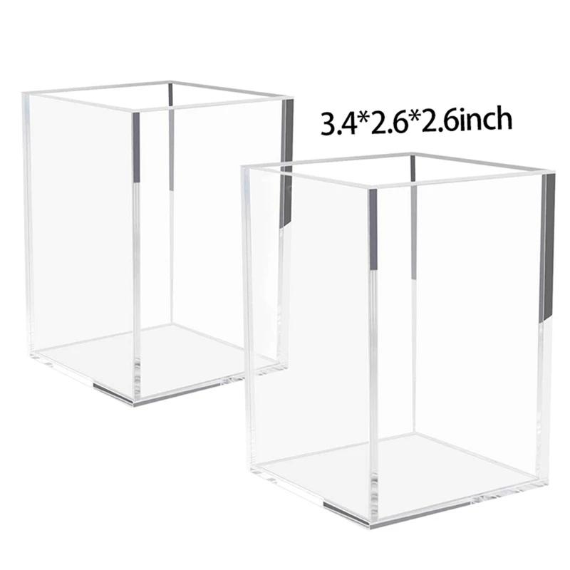 

2 Pcs Acrylic Pen Holder Clear Desktop Pencil Organizer & 4 Pcs Zipper Pen Pencil Case,Pencil Bag Makeup Pouch