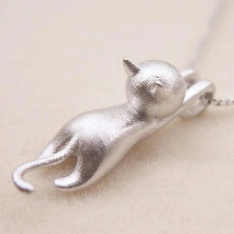 Женское серебряное ожерелье 925 пробы подвески в виде кошек из матового серебра