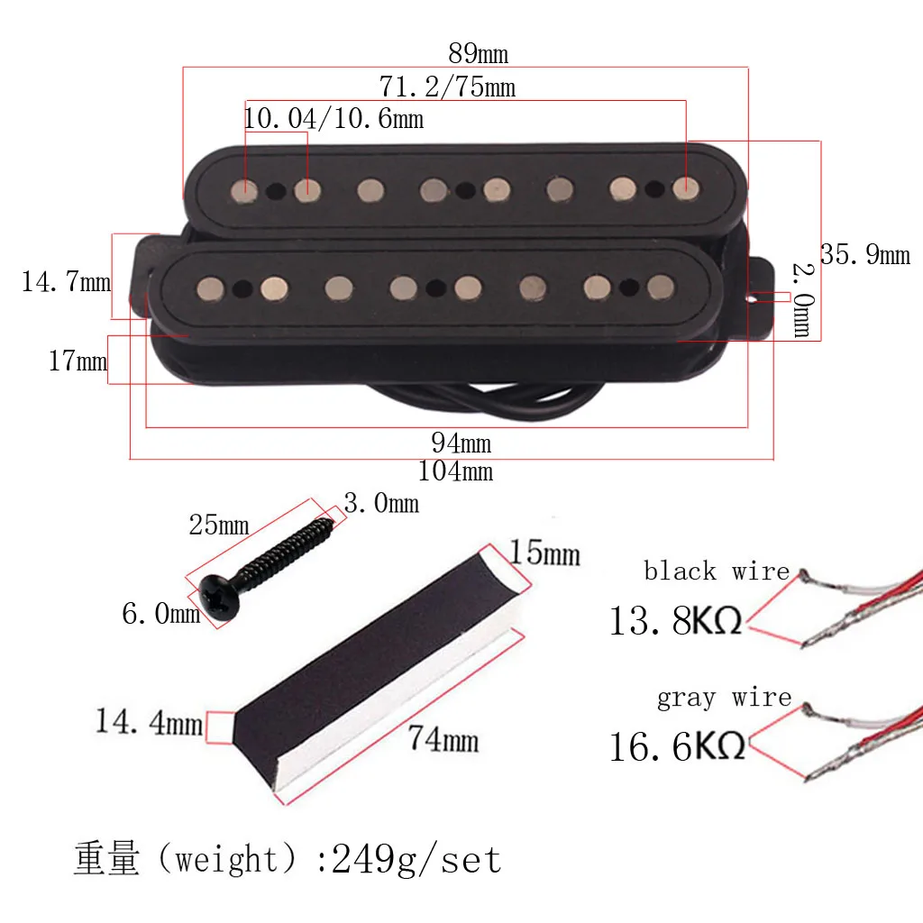 

8 Strings Guitar Parts Pickups With Neck \ U0026 Bridge Humbucker Dual Coil Black