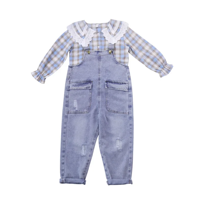 

Elegant Spring Autumn Baby Girls Suit Blouse + Overalls 2pcs Kids Teenage Outwear Children Clothing Sportwear High Quality
