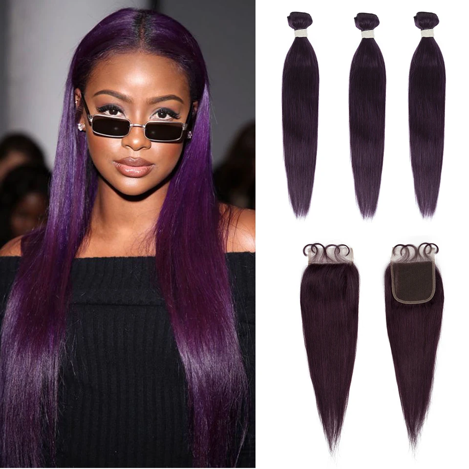 Remy Forte Bundles With Closure Straight Lavender Purple Blonde Human Hair Bundles With Closure Brazilian Hair Weave Bundles