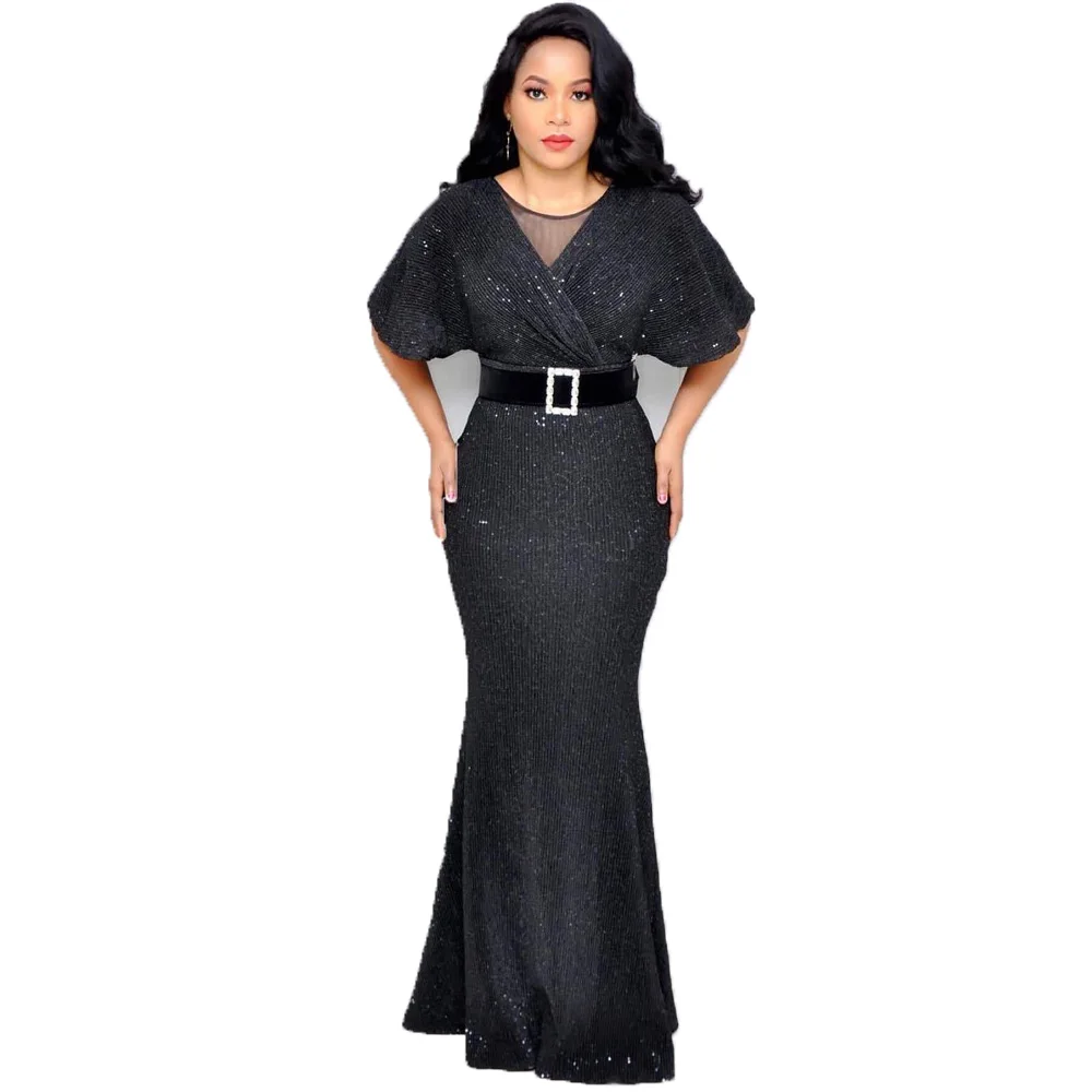 Платье в африканском стиле с блестками черного и золотого цвета|Африканская