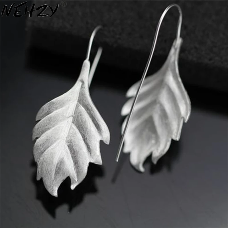 

925 Stamp Sterling Silver New Woman Female Jewelry Handmade Craft Earrings Long Section Leaves Female Models Earrings